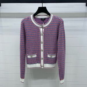CHANEL Red and Blue Knit Cardigan